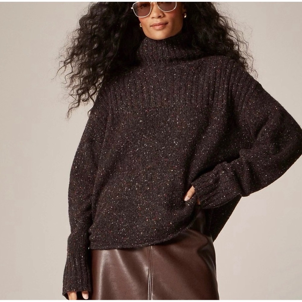 J CREW Ribbed turtleneck sweater in donegal wool blend brown small NWT